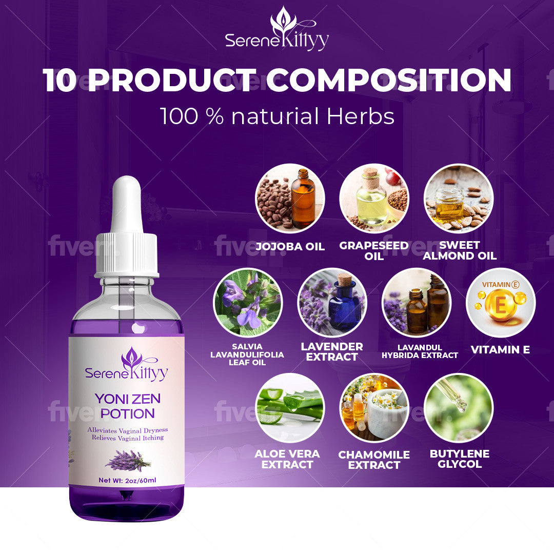 Yoni Zen Potion – Hydrating & Balancing Yoni Oil with Botanical Extracts | Supports Moisture, pH Balance & Comfort